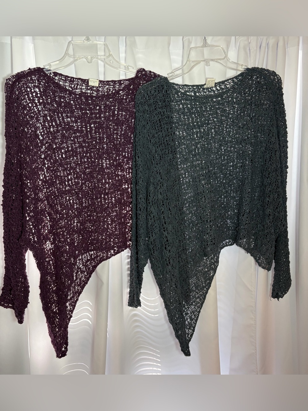 TIENDA HO Bundle of 2 Loose Knit Sweaters w/Asymmetrical Hem - Plum & Grey OS